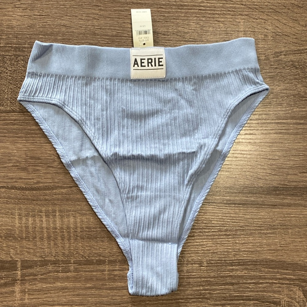 NWT - Aerie High Waisted High Leg Bikini Panties - Light Blue - M